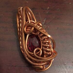 Handcrafted Copper Wire Wrapped Pendant with Ruby Gemstone one of a kind